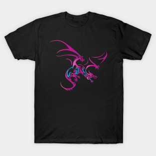 Flying Dragon in Tattoo/Tribal Style, Pink T-Shirt